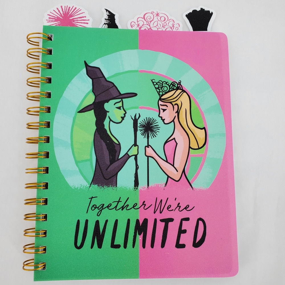 Wicked Journal Spiral‎ Bound Elphaba and Glinda Bookmark Sections 96 Pages New
